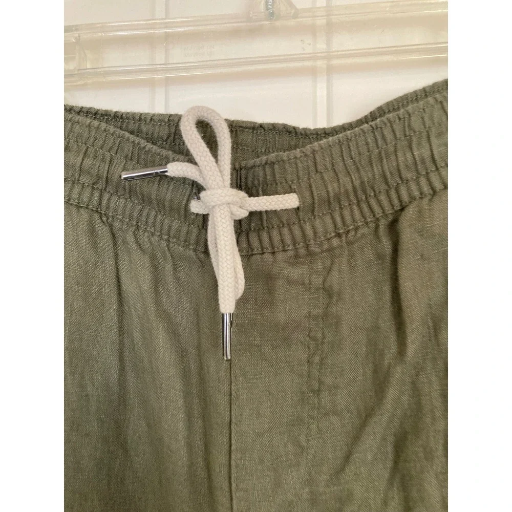 Quince Womens 100% Linen Drawstring Beach Pants Bayberry Olive Green XL
